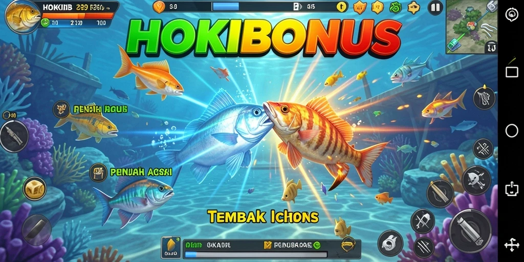 Tampilan gameplay HOKIBONUS dengan aksi menangkap ikan yang seru.